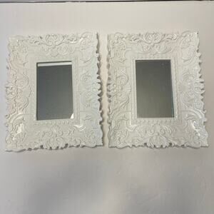 Set of Two White Plastic Framed Mirrors Decor Chic Cottage Core Decor Frames